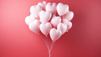 AI generated bouquet of hearts shaped balloons on red background photo