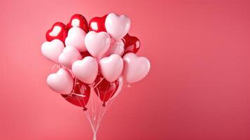 ai generado ramo de flores de corazones conformado globos en rojo antecedentes foto