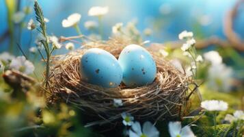 AI generated easter eggs eggs in nests with daisies photo