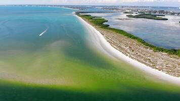 Aerial fly Fort De Soto Park. South Florida. Vast white strand known for its broad tidal pool, sand dollars. video