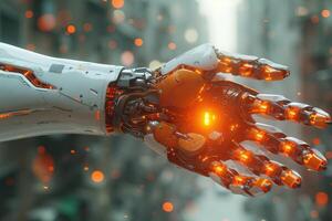 AI Generated Futuristic hand of an artificial intelligence robot. Generative AI photo