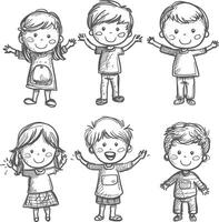 AI generated well hand drawing kids set doodle style illustration vector