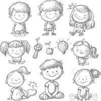 AI generated well hand drawing kids set doodle style illustration vector