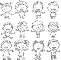 AI generated well hand drawing kids set doodle style illustration vector