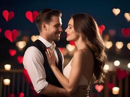AI generated romantic couple photoshoot for Valentine's Day with beautiful background about love and relationships, man and woman photo