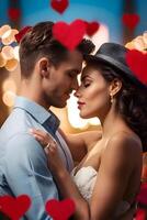 AI generated romantic couple photoshoot for Valentine's Day with beautiful background about love and relationships, man and woman photo