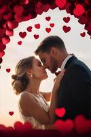 ai generado romántico Pareja Sesión de fotos para San Valentín día con hermosa antecedentes acerca de amor y relaciones, hombre y mujer