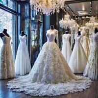 AI generated A collection of different style wedding dresses showcases diverse styles in bridal boutique photo