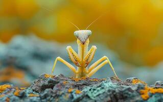 AI generated Defensive Praying Mantis Against a Background of Gold photo