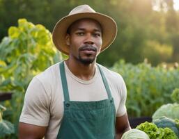 AI generated Portrait of a farmer in the garden. AI generation. photo