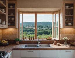 AI generated Kitchen in Provence style. photo