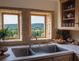 AI generated Kitchen in Provence style. photo