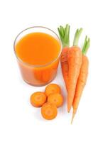 Fresh carrot juice with carrots  isolated on white backgrounds. photo