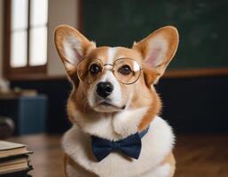 AI generated Cute corgi dog teacher. photo