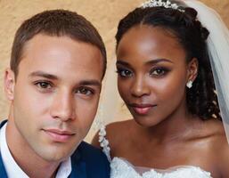 AI generated Wedding portrait of a young African American couple. photo