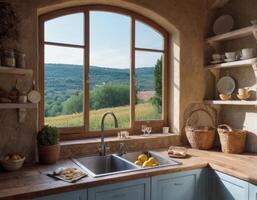 AI generated Kitchen in Provence style. photo