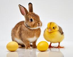 AI generated bunny, chick and egg. photo