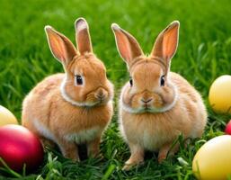 AI generated Cute rabbits for the holiday of Holy Easter. photo