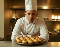 ai generado retrato de un cocinar en el cocina .generación de ai. foto