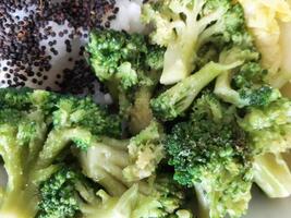 Homemade stemed broccoli close-up details photo