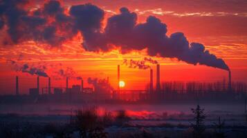 AI generated Smoke chimneys from industrial plants release greenhouse gases. photo