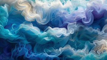 AI generated Cool-toned abstract background, colors of teal, blue, and violet swirling together like waves beneath the ocean's surface, creating a serene and mystical underwater effect photo