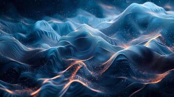 AI generated Abstract 3d rendering of wavy surface. Futuristic background with dynamic particles. photo