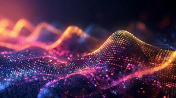 AI generated 3d rendering of abstract digital particles. Futuristic wave with depth of field and bokeh. photo