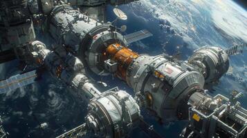 AI generated a space station's intricate structure, showcasing the advanced technology photo