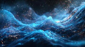 AI generated 3D rendering of abstract digital particles. Futuristic wave with glowing particles. photo