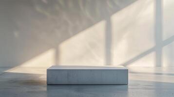 AI generated an artistic shot of an empty display stand, bathed in the gentle glow of clean morning light photo