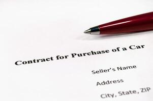 Contract for purchase of a car photo