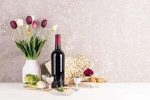 A set of traditional products for the Jewish Passover holiday. Beautiful still life. The concept of the holiday of the Jewish Passover photo
