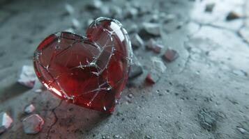 AI generated Broken glass heart on surface heartbreak concept photo