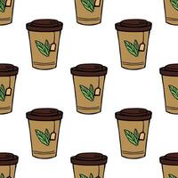 Seamless pattern with cute cup of tea or coffee doodle for decorative print, wrapping paper, greeting cards, wallpaper and fabric vector