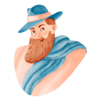 Man with blue costume hat, scarf, and beard making a gesture png