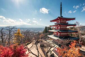 View of Mount Fuji with Chureito Pagoda in autumn photo