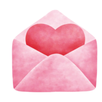 Envelope and hearts in watercolor style love letter for valentines day and wedding. png
