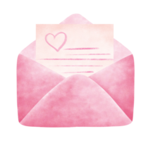 Envelope and hearts in watercolor style love letter for valentines day and wedding. png