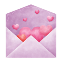 Envelope and hearts in watercolor style love letter for valentines day and wedding. png