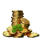 AI generated illustration of stack of gold coin with clover leaves ai generated png