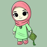 illustration of children wearing Muslim clothing for the month of Ramadan and Eid Mubarok vector