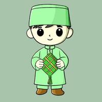 illustration of children wearing Muslim clothing for the month of Ramadan and Eid Mubarok vector