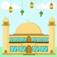 ramadan and eid mubarok theme, cartoon illustration of a mosque, can be used for banners and posters vector