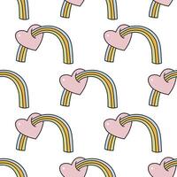 Vector hand drawn seamless doodle style rainbow and heart groovy vector pattern vector pattern