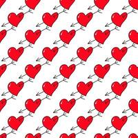 Vector cute hand drawn seamless pattern with red hearts and arrows