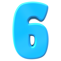 Blue Number 6 3D Render png