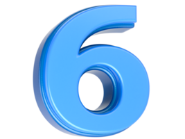 Blue Number 6 3D Rendering png