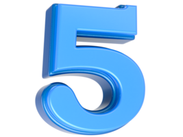 Blue Number 5 3D Rendering png