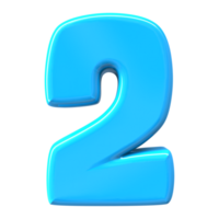 Blue Number 2 3D Render png